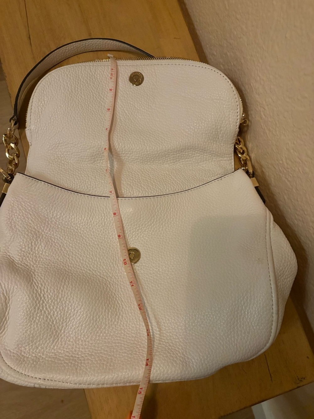 Michael Kors White Pebbled Leather Shoulder Bag with Tassel - Picture 7 of 8